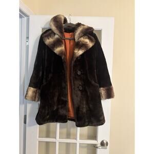 Vintage 70s faux fur coat women’s brown orange lining small